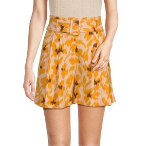 NEW Sam Edelman Romy Belted Linen Trouser Shorts Bellini Sun Yellow